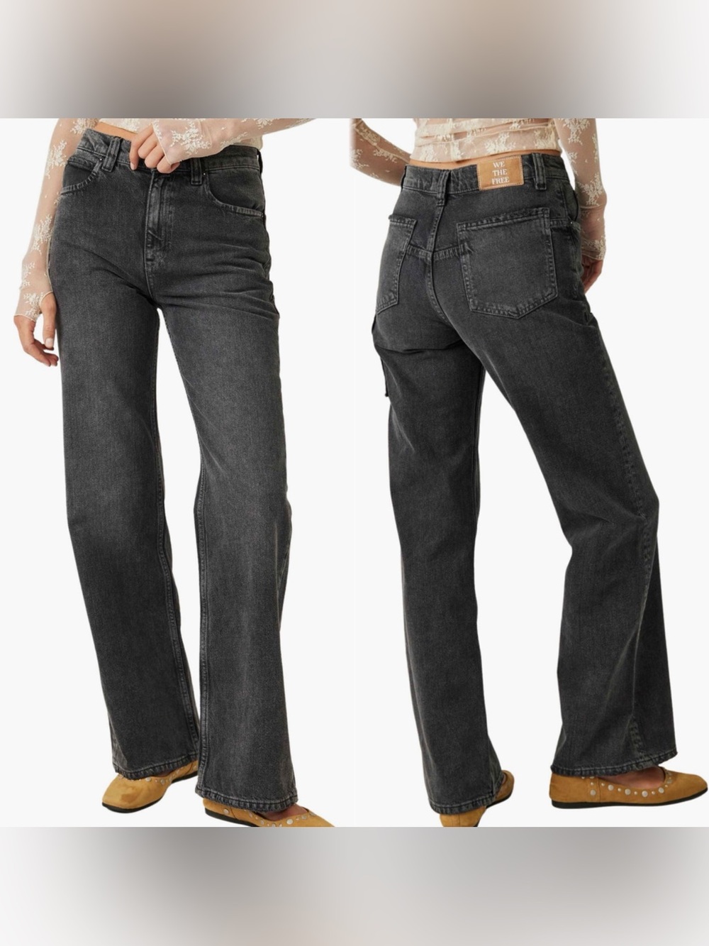 NWT Free People Blackish Gray Tinsley Baggy High Rise Straight Leg Jeans Size 30